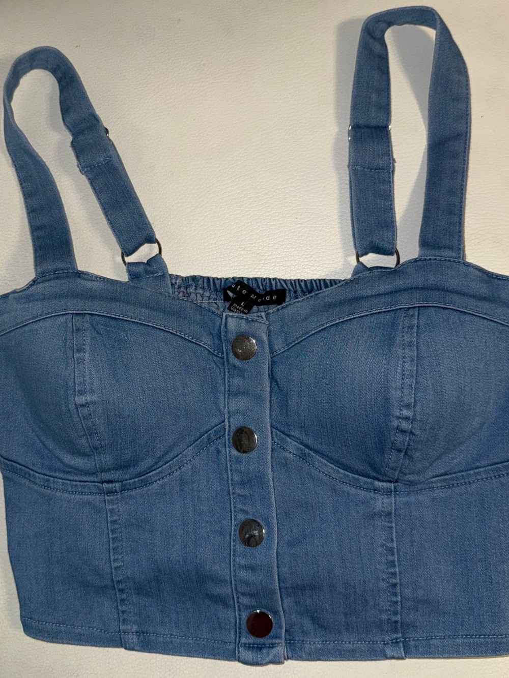 Haute Monde Blue Denim Bustier Crop Top with Buttons
